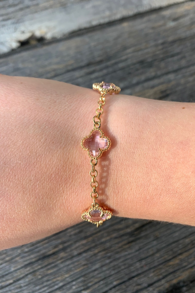 Blush Pink Clover Crystal Charm Bracelet