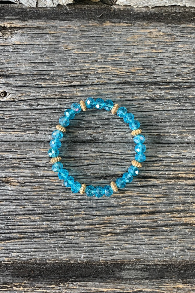 Aqua Crystal & Gold Beaded Bracelet