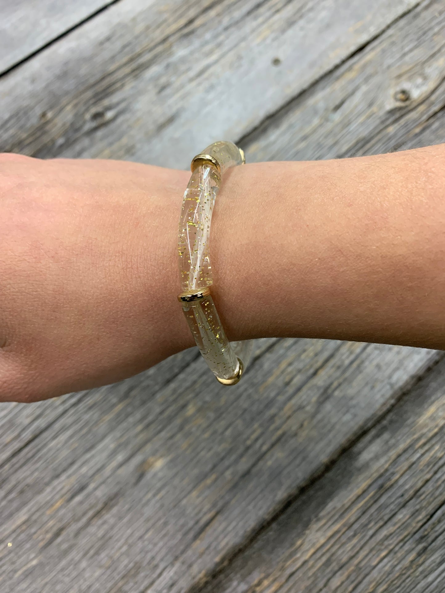 Clear Resin Tube Bracelet with Gold Flakes