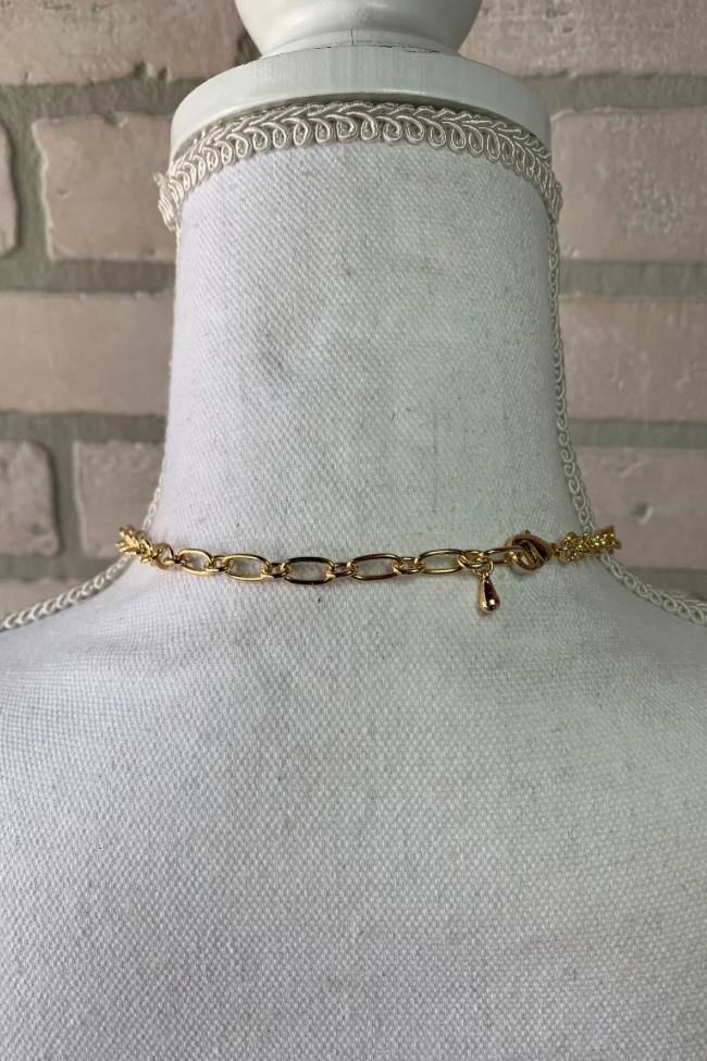 Textured Gold Disc Charm Statement Necklace