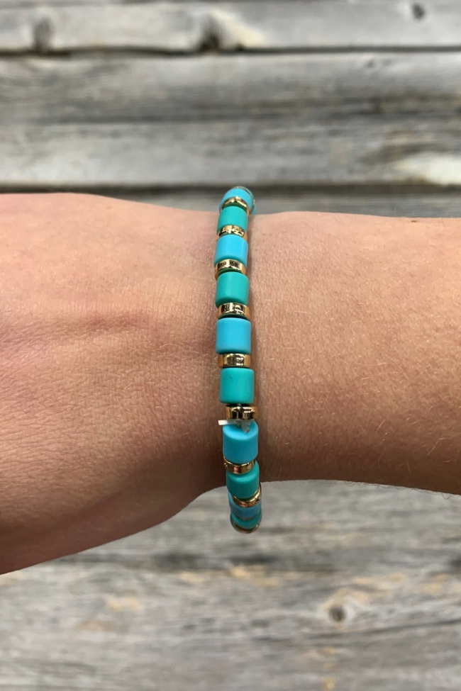 Turquoise & Gold Accent Stretch Bracelet