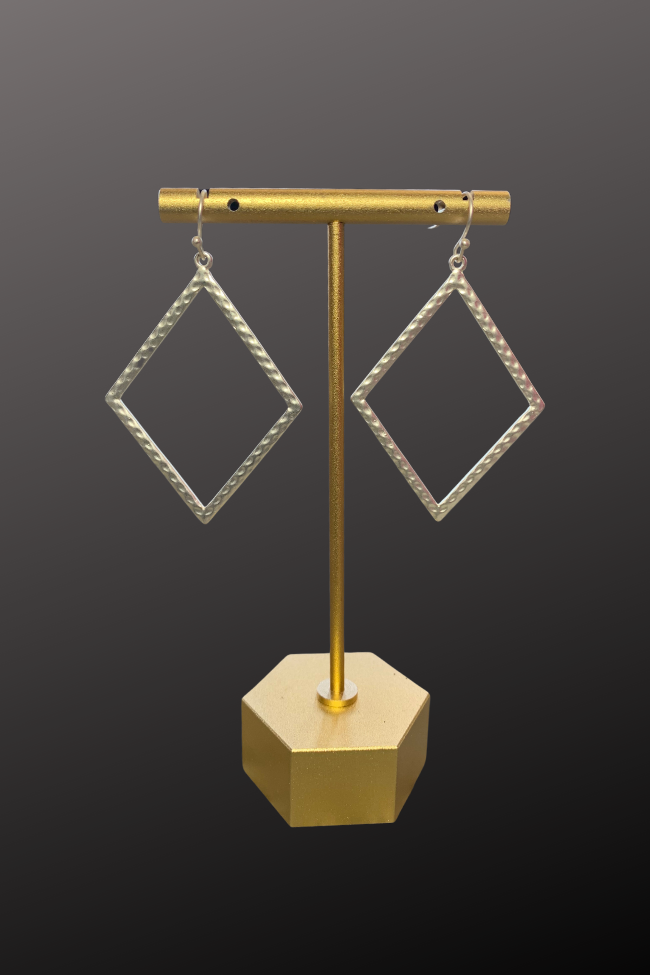 Silver Hammered Diamond Frame Earrings