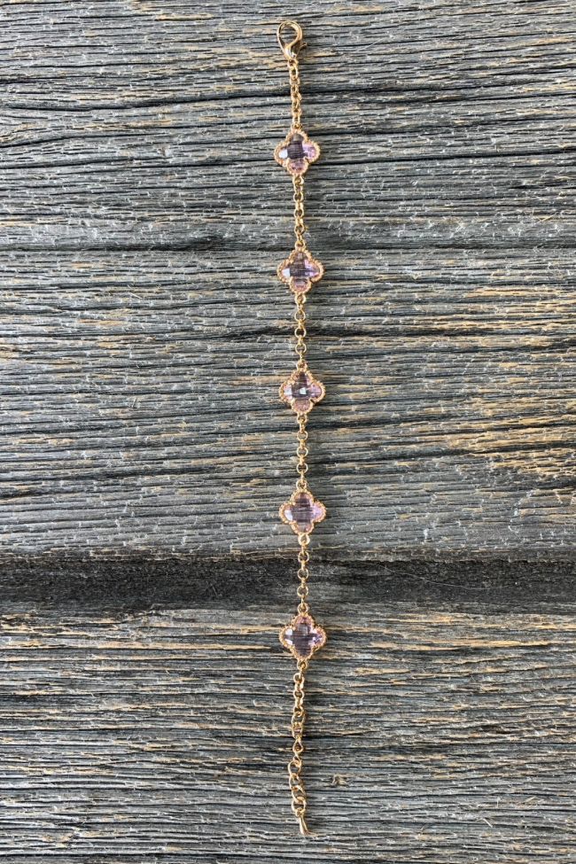Blush Pink Clover Crystal Charm Bracelet