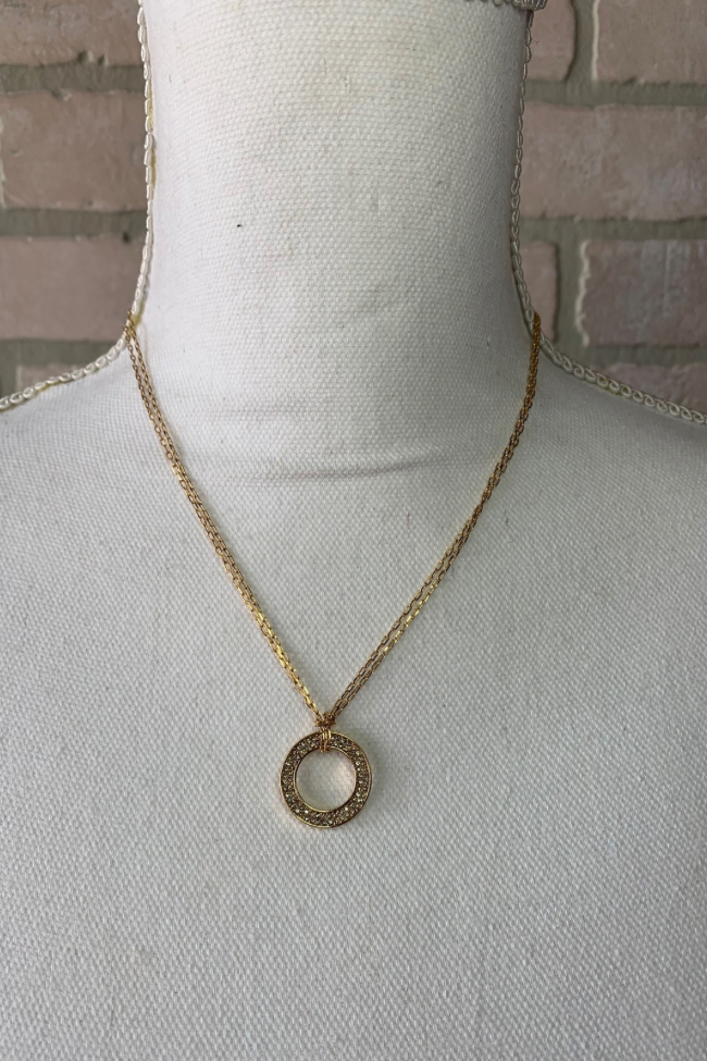 Gold Double-Layer Circle Pendant Necklace