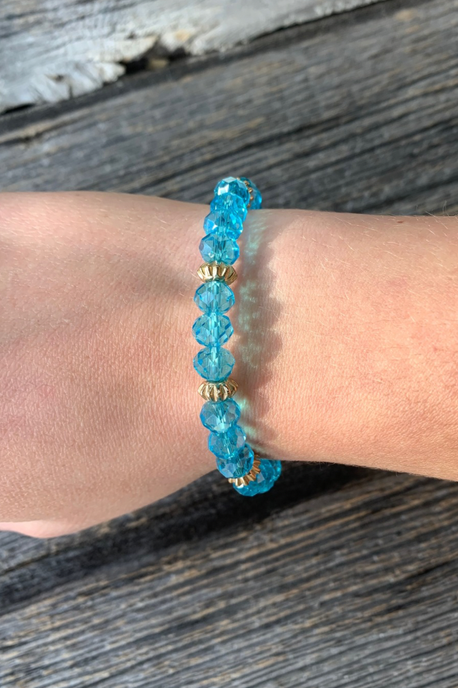 Aqua Crystal & Gold Beaded Bracelet