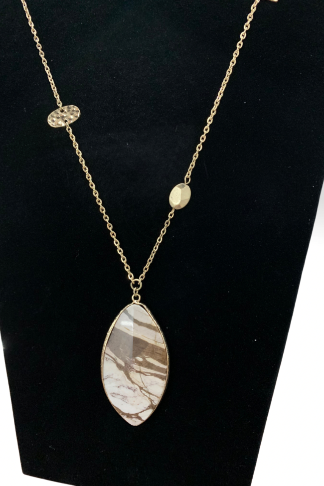 Natural Stone Pendant Necklace with Gold Accents