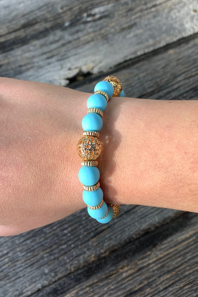 Light Blue & Gold Filigree Beaded Bracelet