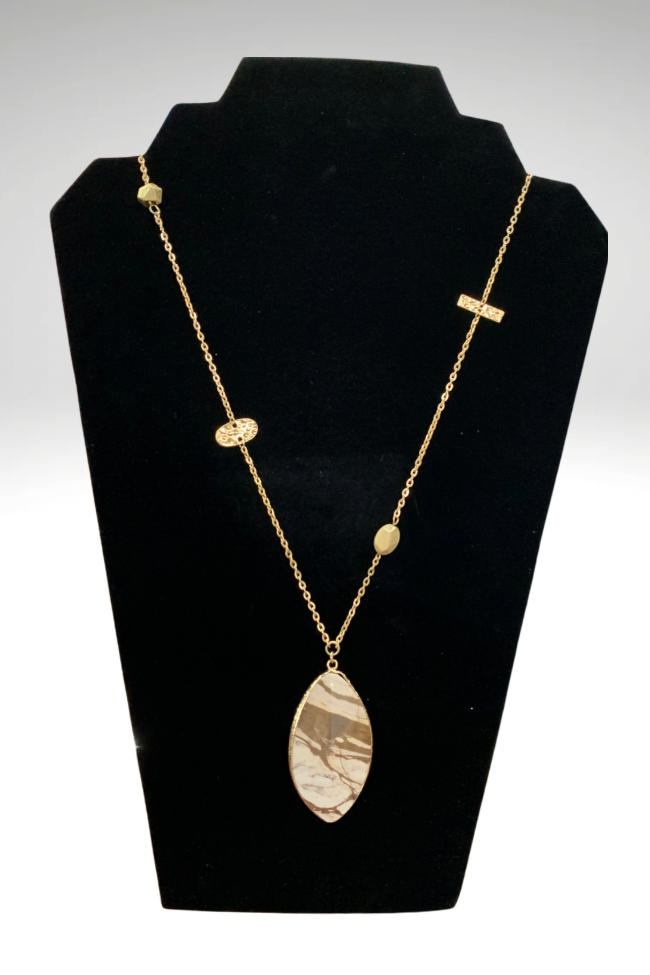 Natural Stone Pendant Necklace with Gold Accents