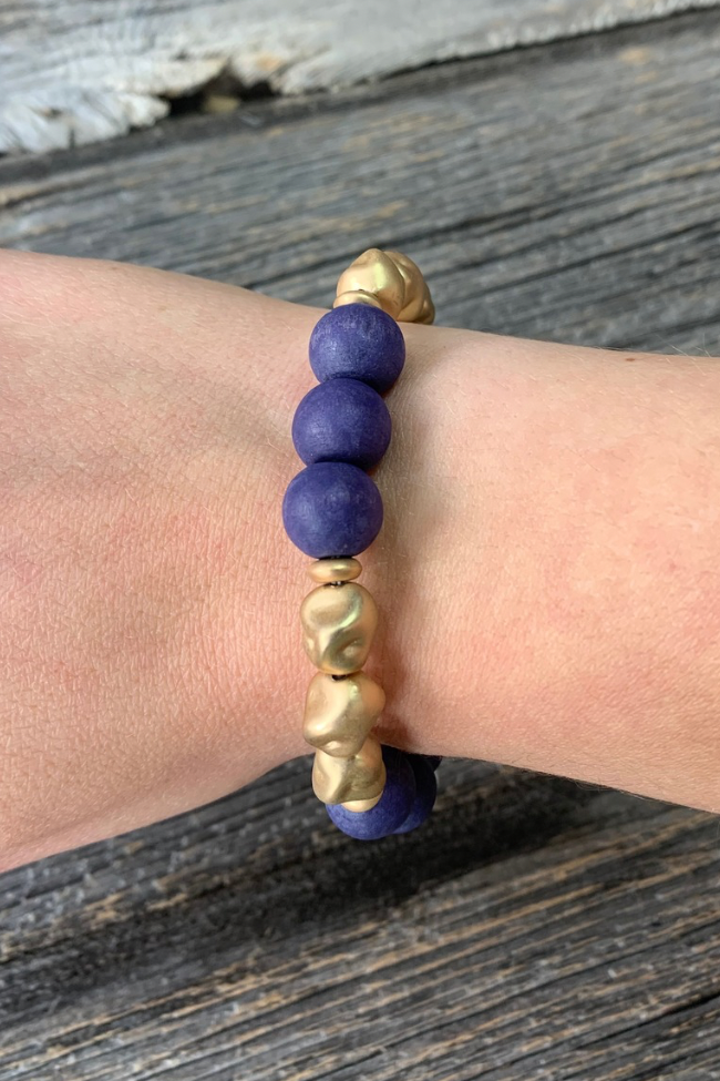 Navy & Gold Luxe Bead Bracelet
