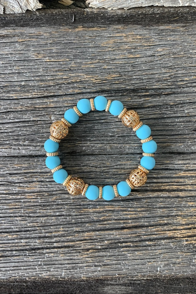 Light Blue & Gold Filigree Beaded Bracelet