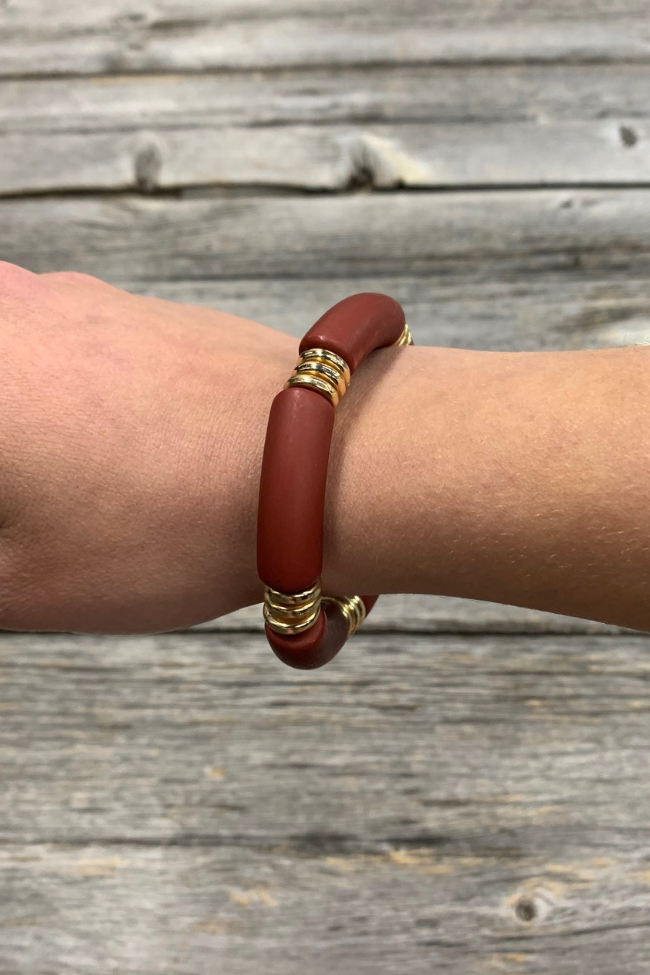 Scarlet Tube Bracelet with Silver Accents
