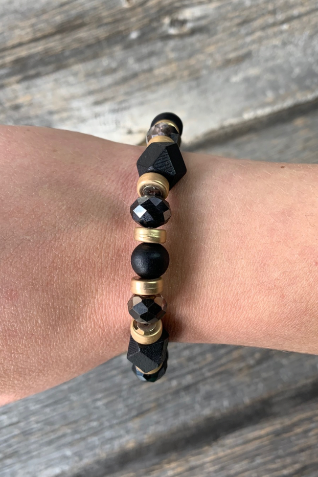 Matte Black & Gold Beaded Bracelet