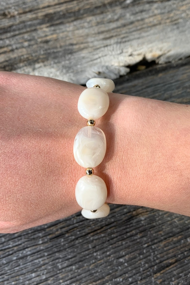 White Marble Oval Beaded Bracelet