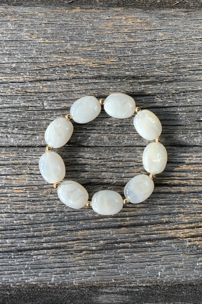 White Marble Oval Beaded Bracelet