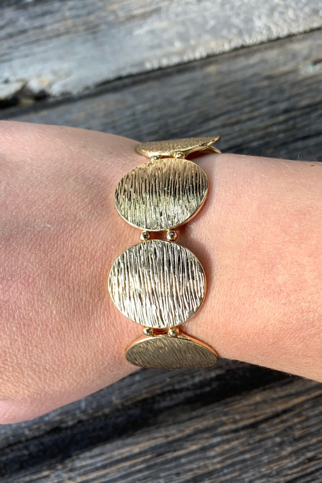 Brushed Gold Disc Stretch Bracelet