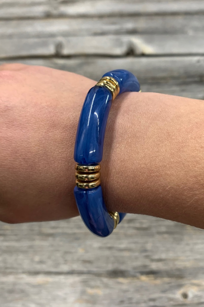 Cobalt Blue Tube Bracelet with Gold Accents