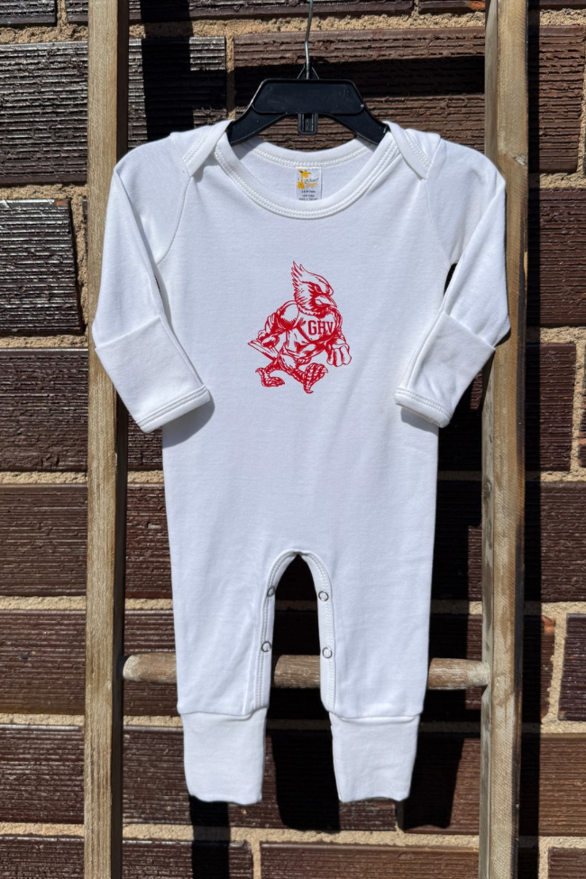 White Cardinals Long Sleeve Romper (0-3 months)