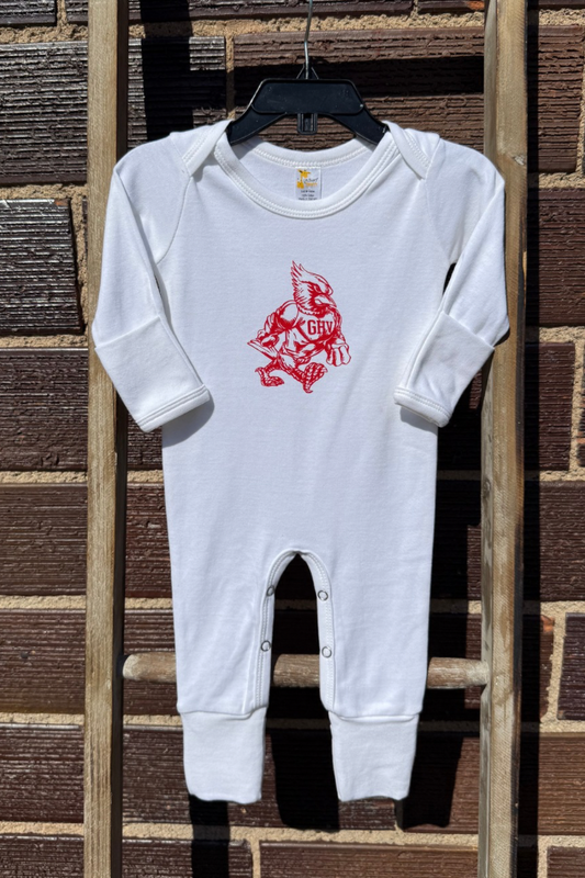 White Cardinals Long Sleeve Romper (0-3 months)