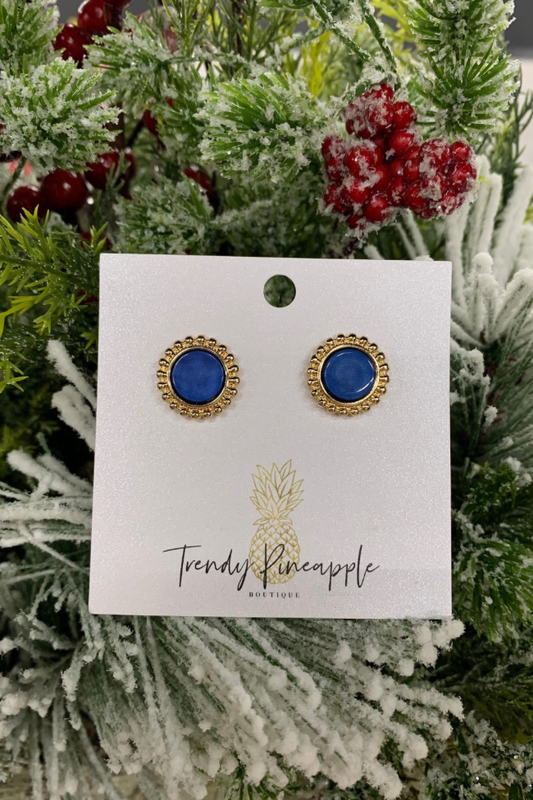 Gold & Blue Stud Earrings