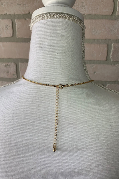 Long Gold Chain Necklace with Iridescent Oval Pendant