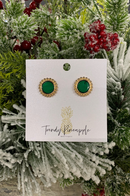 Gold & Green Stud Earrings