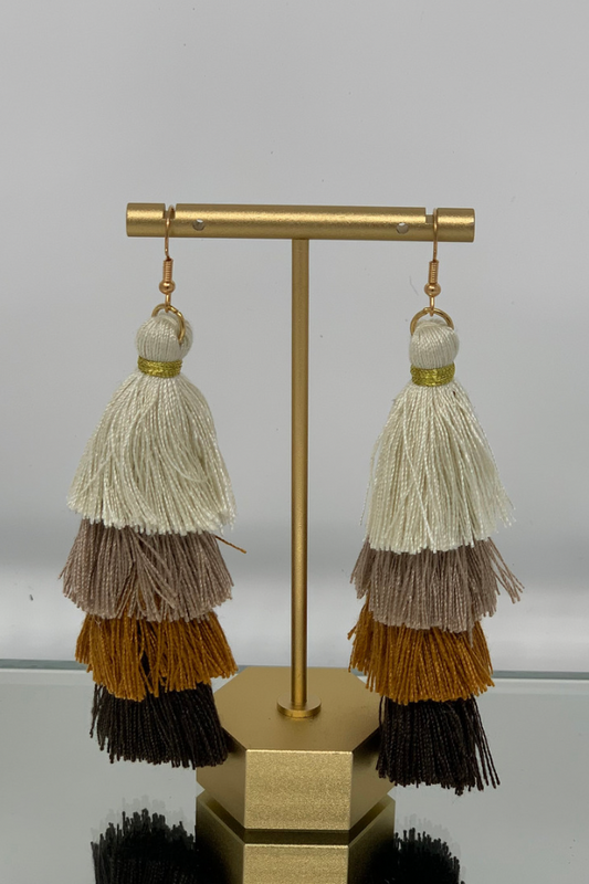 Four Tier Orange Brown Layered Tassel Earrings