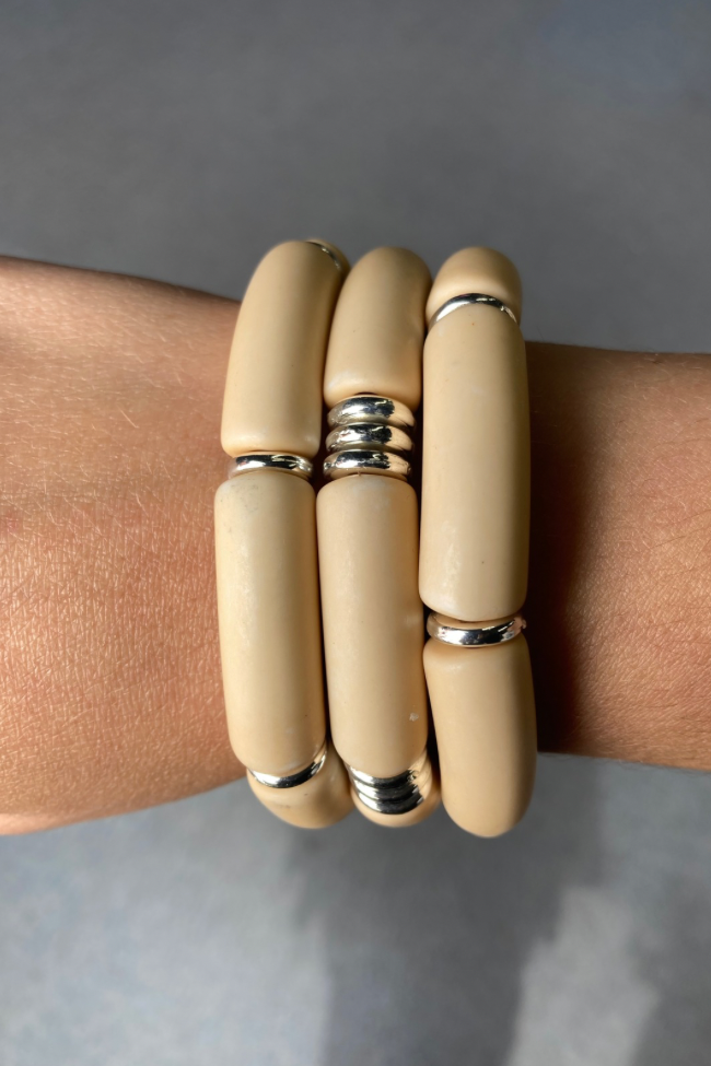 Acrylic Tube Bracelet Set - Biege