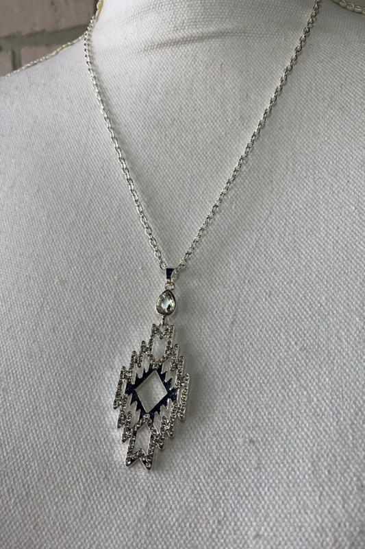 Silver Aztec Diamond Drop Pendant Necklace
