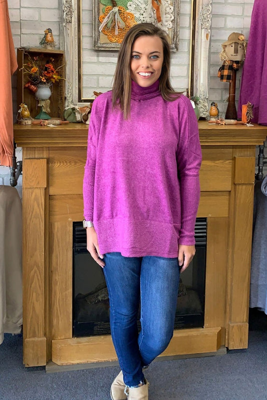 Plum Cozy Knit Turtleneck Sweater