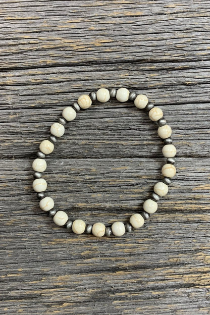 Howlite & Silver-Tone Beaded Stretch Bracelet