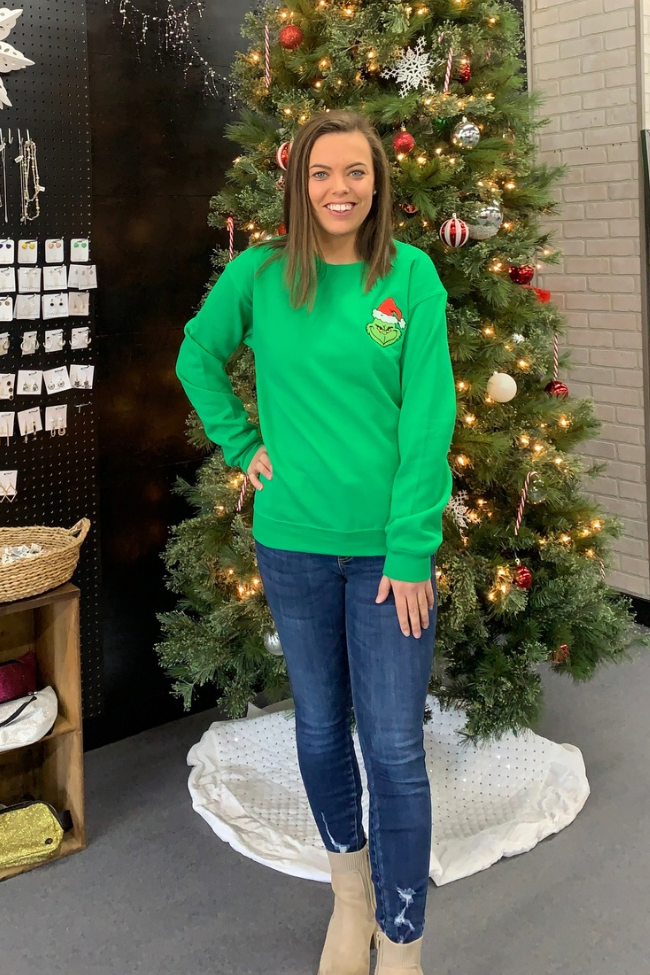 Embroidered Grinch Sweatshirt - Adult