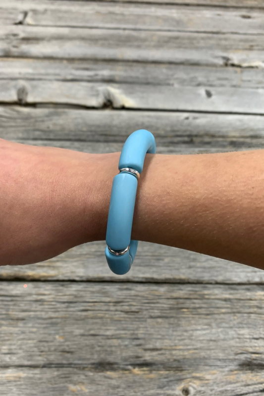 Sky Blue Tube Bracelet with Silver Accents
