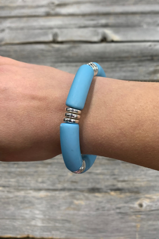 Sky Blue Tube Bracelet with Silver Accents