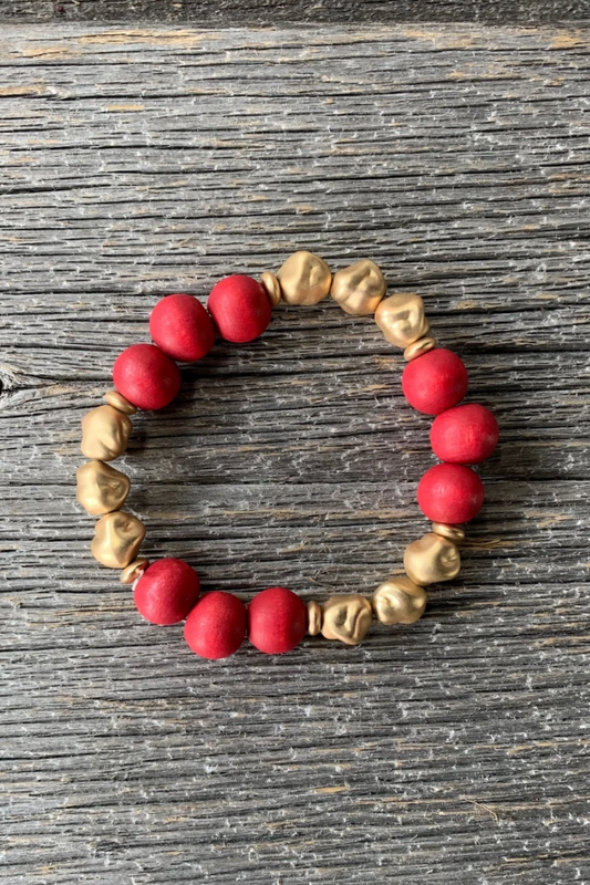 Red & Gold Luxe Bead Bracelet