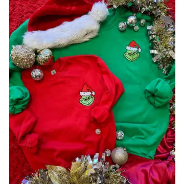 Embroidered Grinch Sweatshirt - YOUTH