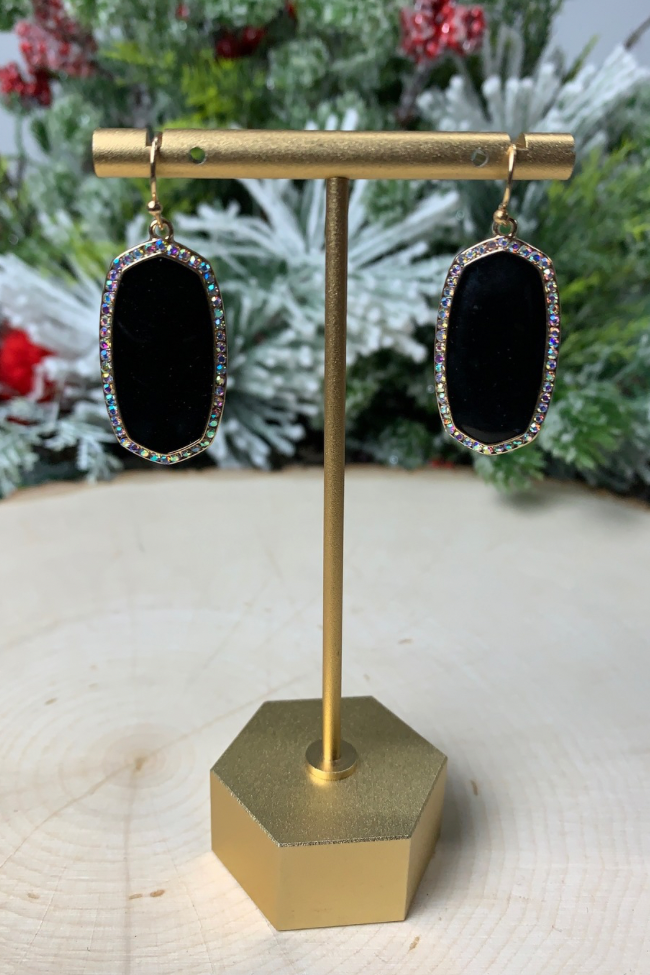 Black Oval Drop Earrings