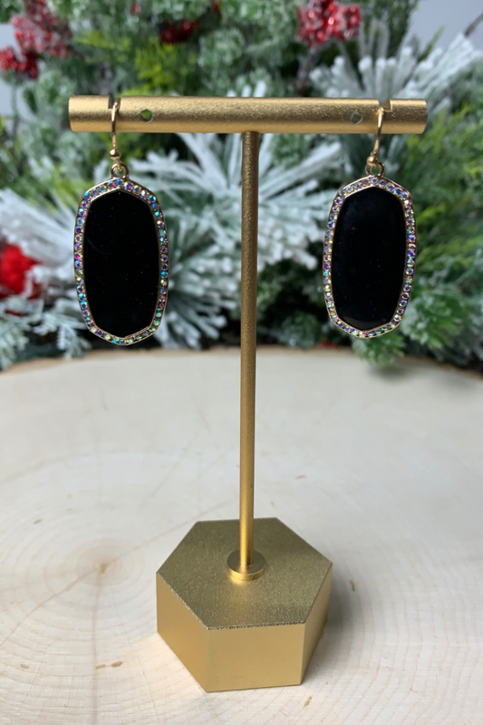 Black Oval Drop Earrings