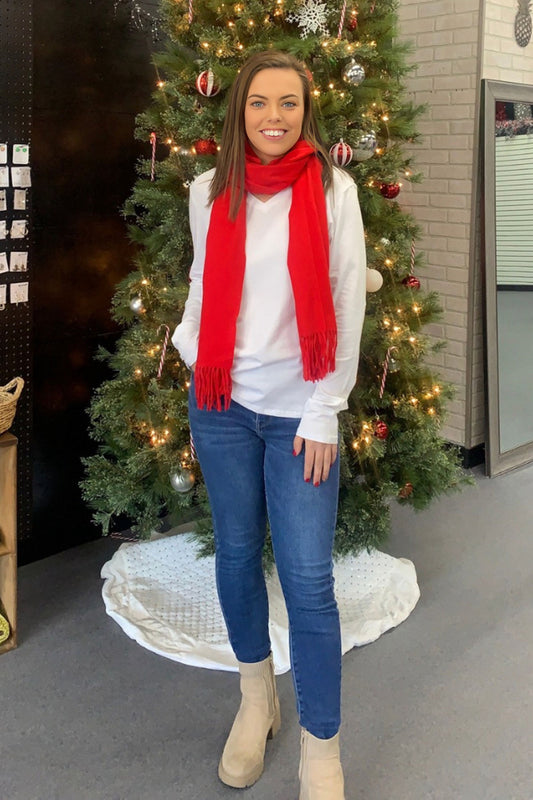 Festive Red Fringe Scarf