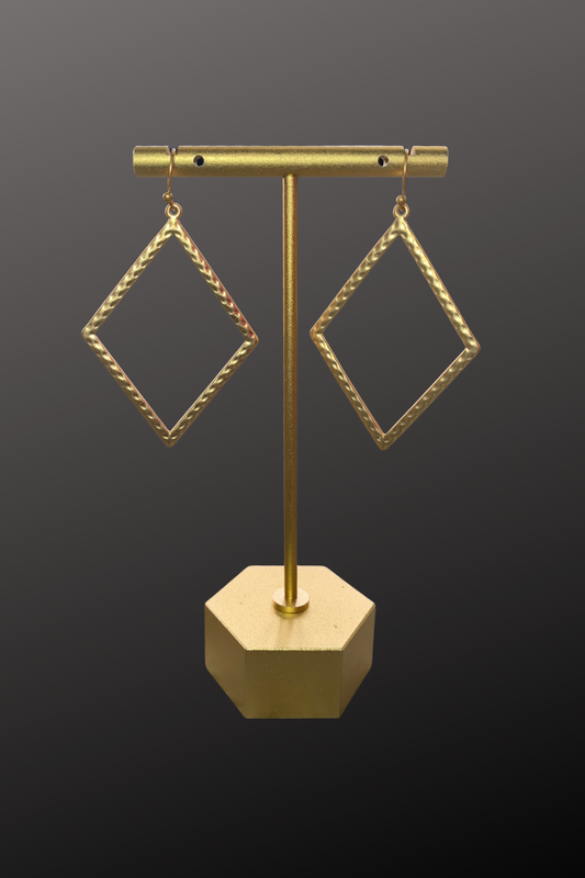 Gold Hammered Diamond Frame Earrings
