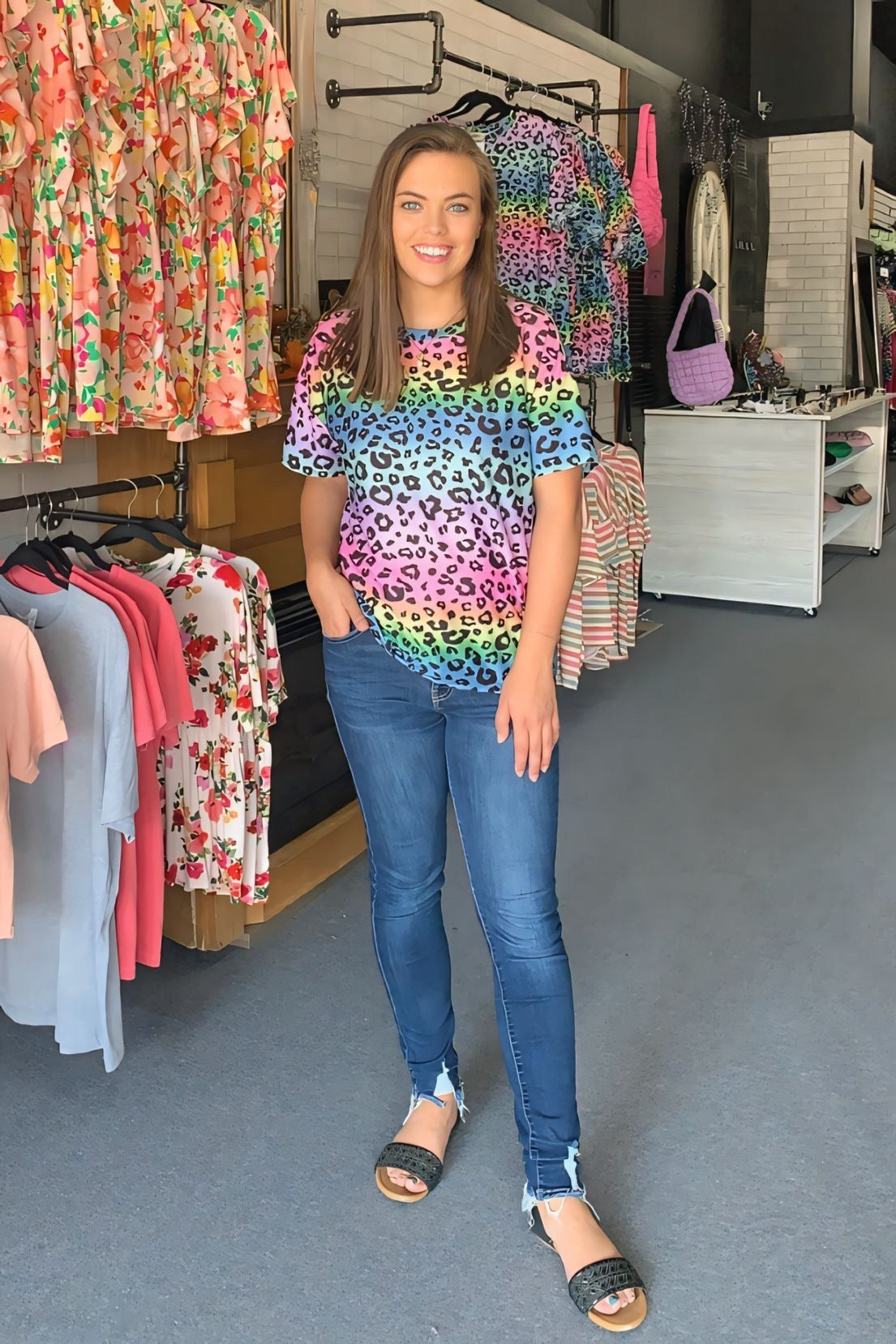 Rainbow Leopard Print Tee