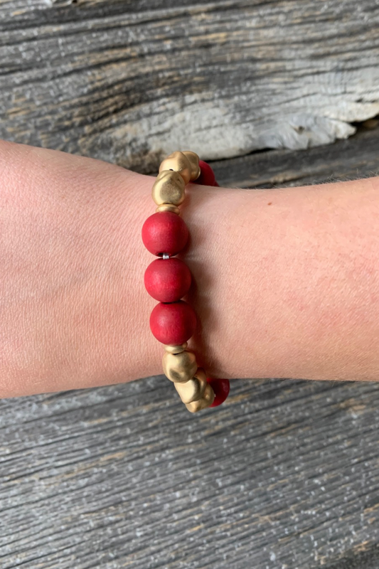Red & Gold Luxe Bead Bracelet