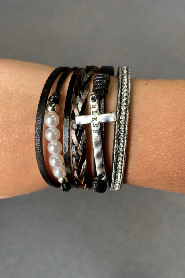 Black Blessed Cross Magnetic Bracelet