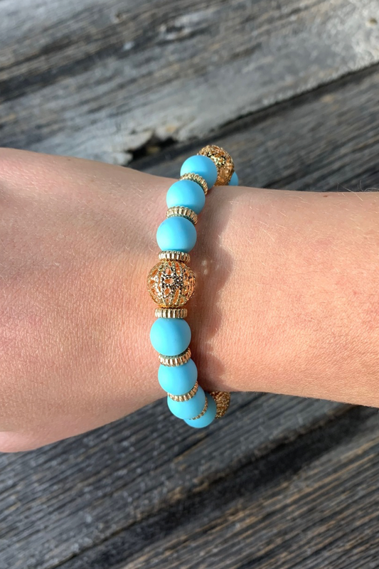 Light Blue & Gold Filigree Beaded Bracelet