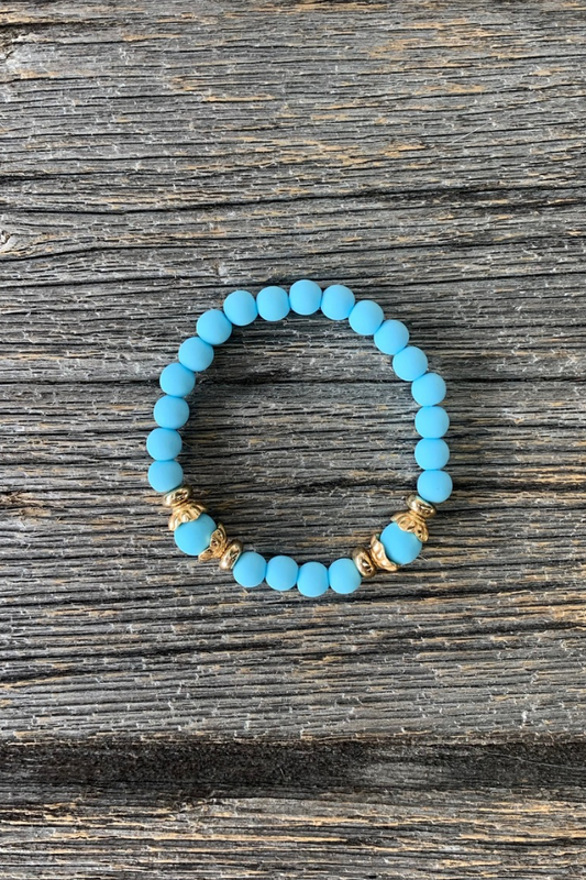 Light Blue & Gold Beaded Stretch Bracelet