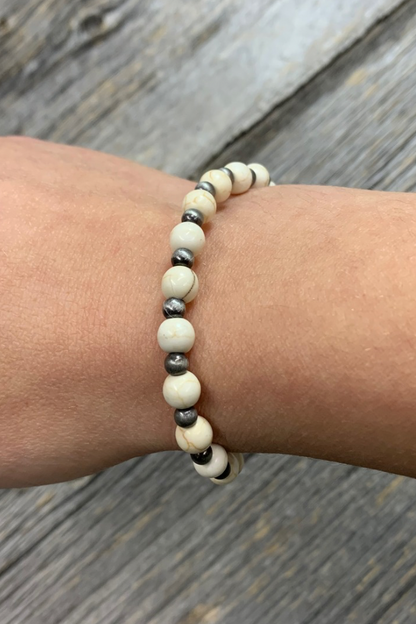 Howlite & Silver-Tone Beaded Stretch Bracelet