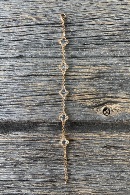 Gold Clover Crystal Charm Bracelet