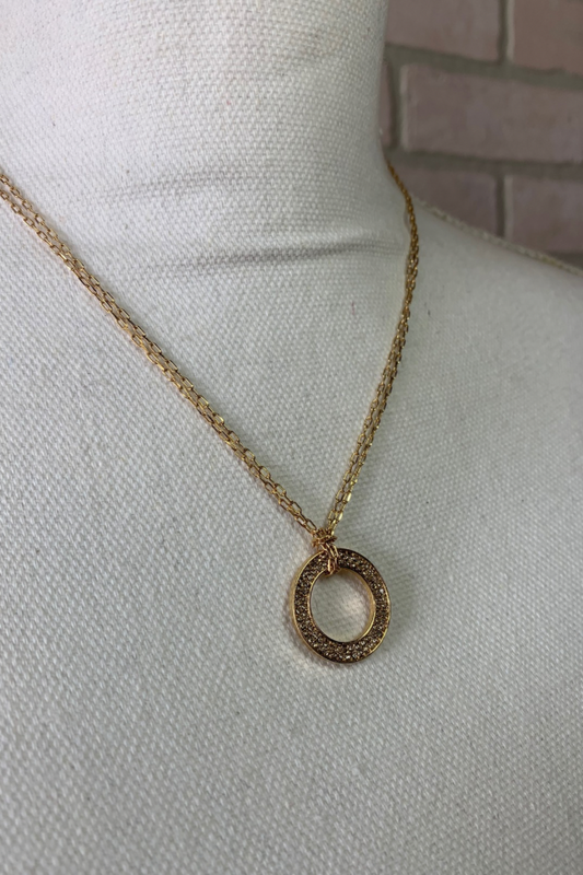 Gold Double-Layer Circle Pendant Necklace