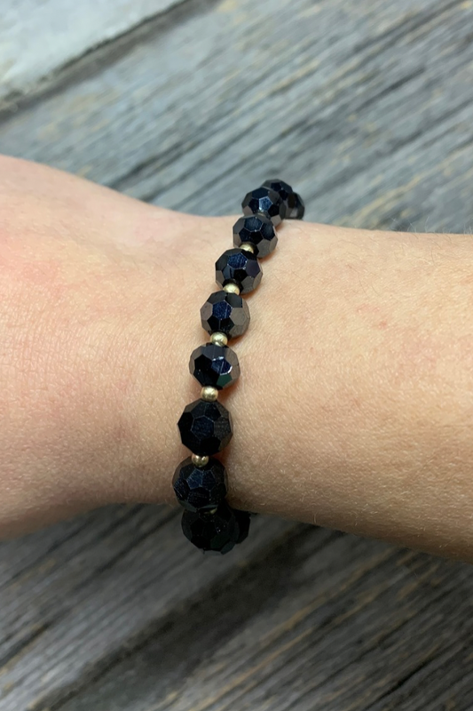 Midnight Black Faceted Bead Bracelet