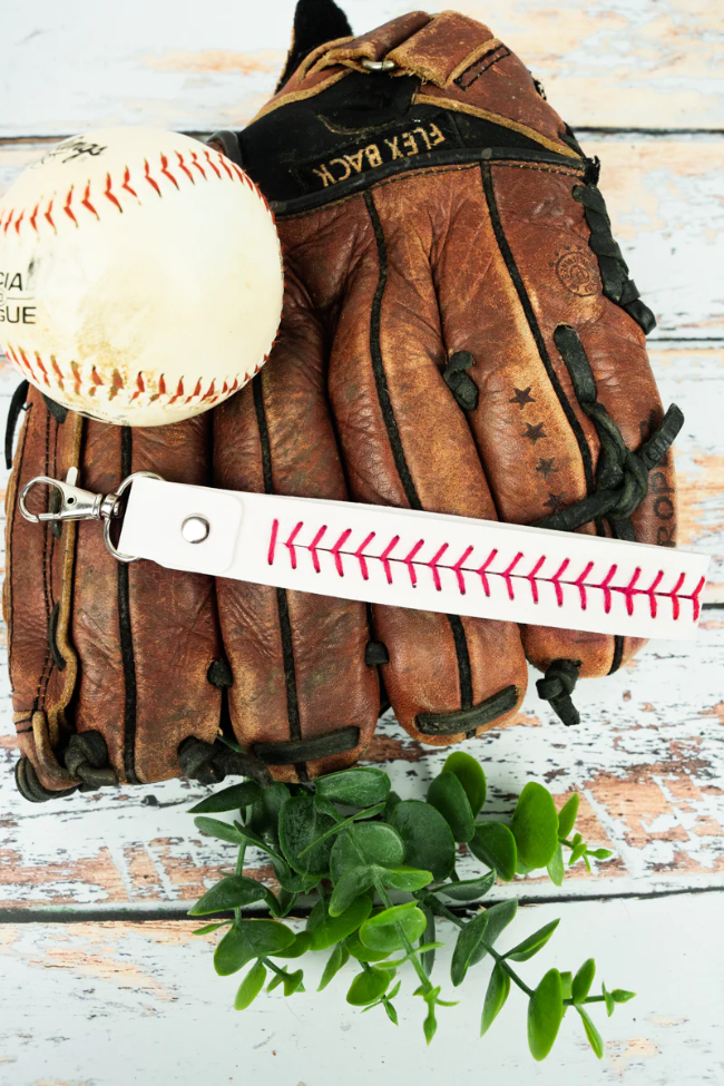 Baseball Faux Leather Wristlet Keychain