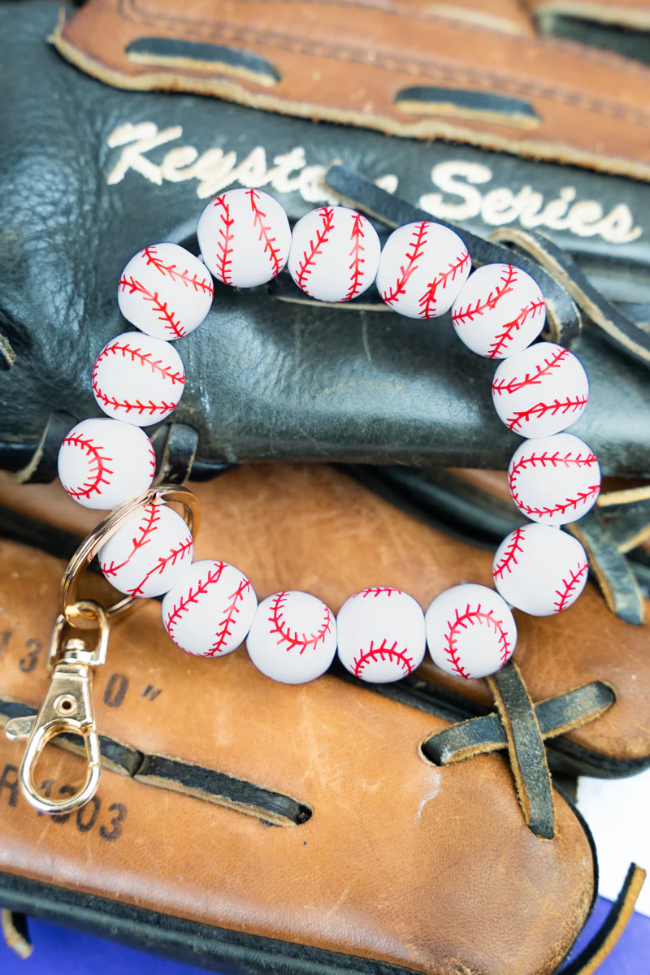 Baseball Beaded Wristlet Keychain